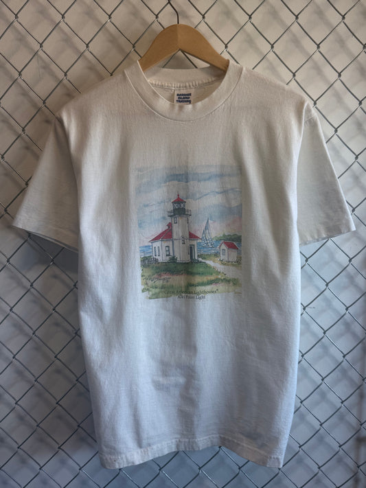 Vintage 90's Lighthouse Art Graphic Tee Size Medium
