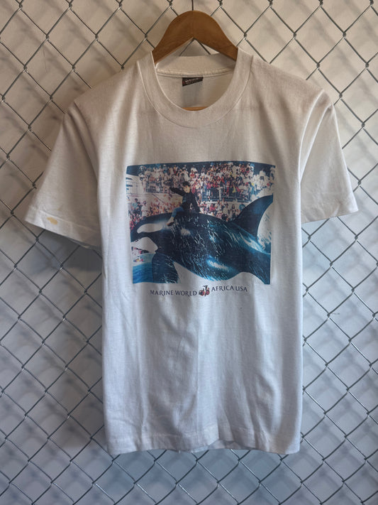 Vintage 90's Marine World Africa Orca Nature Graphic Tee Size Small