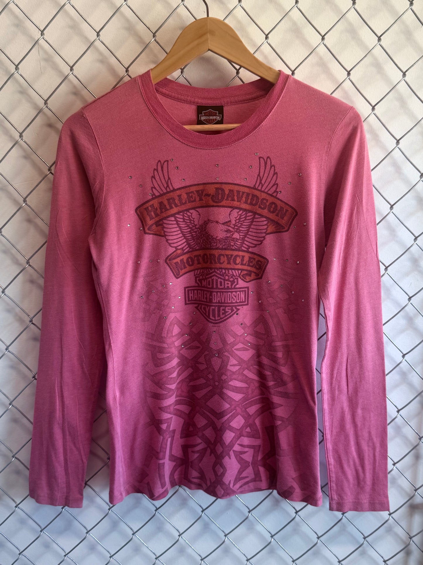 Harley Davidson Women's Pink Long Sleeve Biker Shirt Size Large
