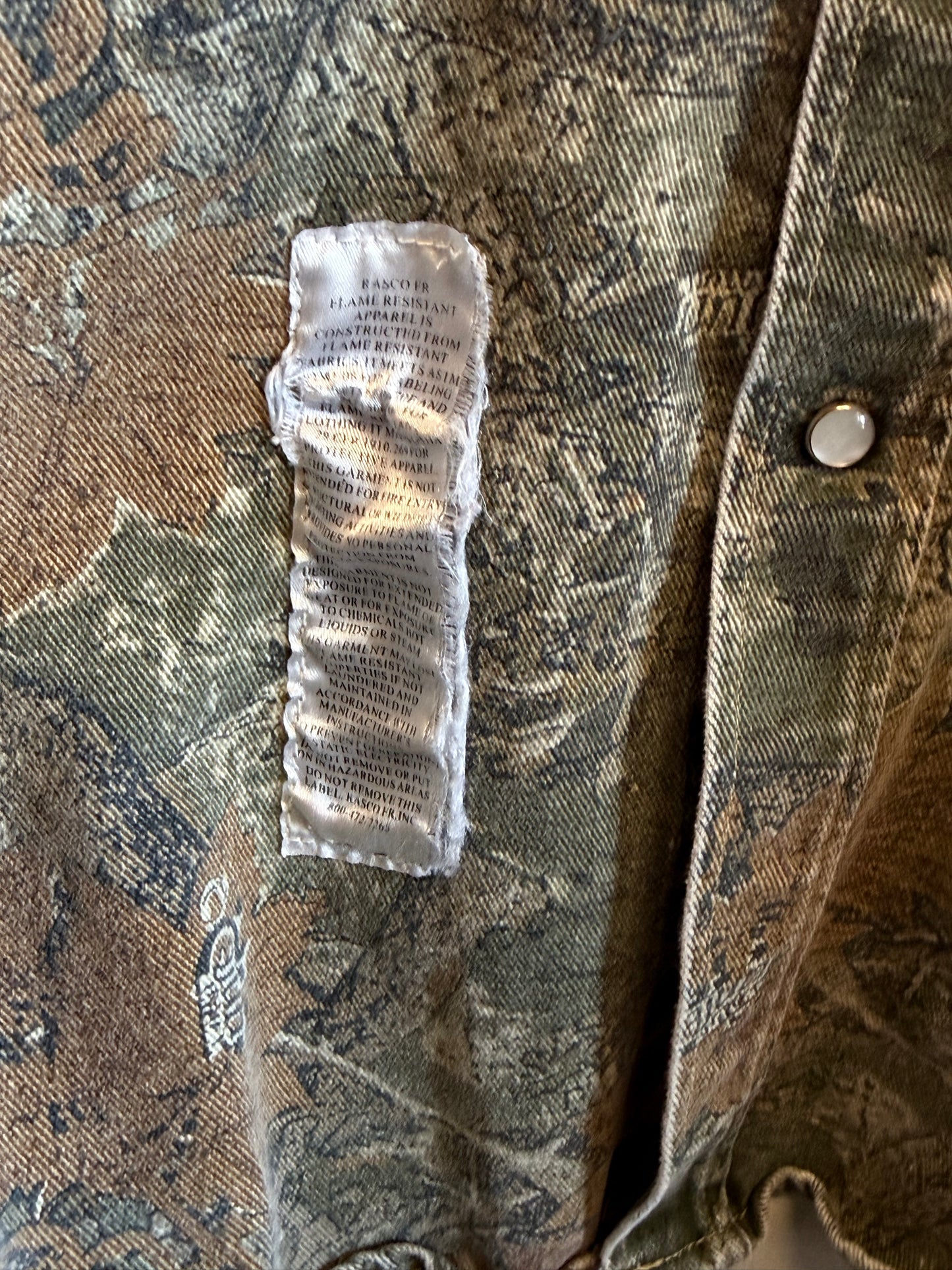 Woodland Camo Pearl Snap Button Up Long Sleeve Shirt FR Size XL