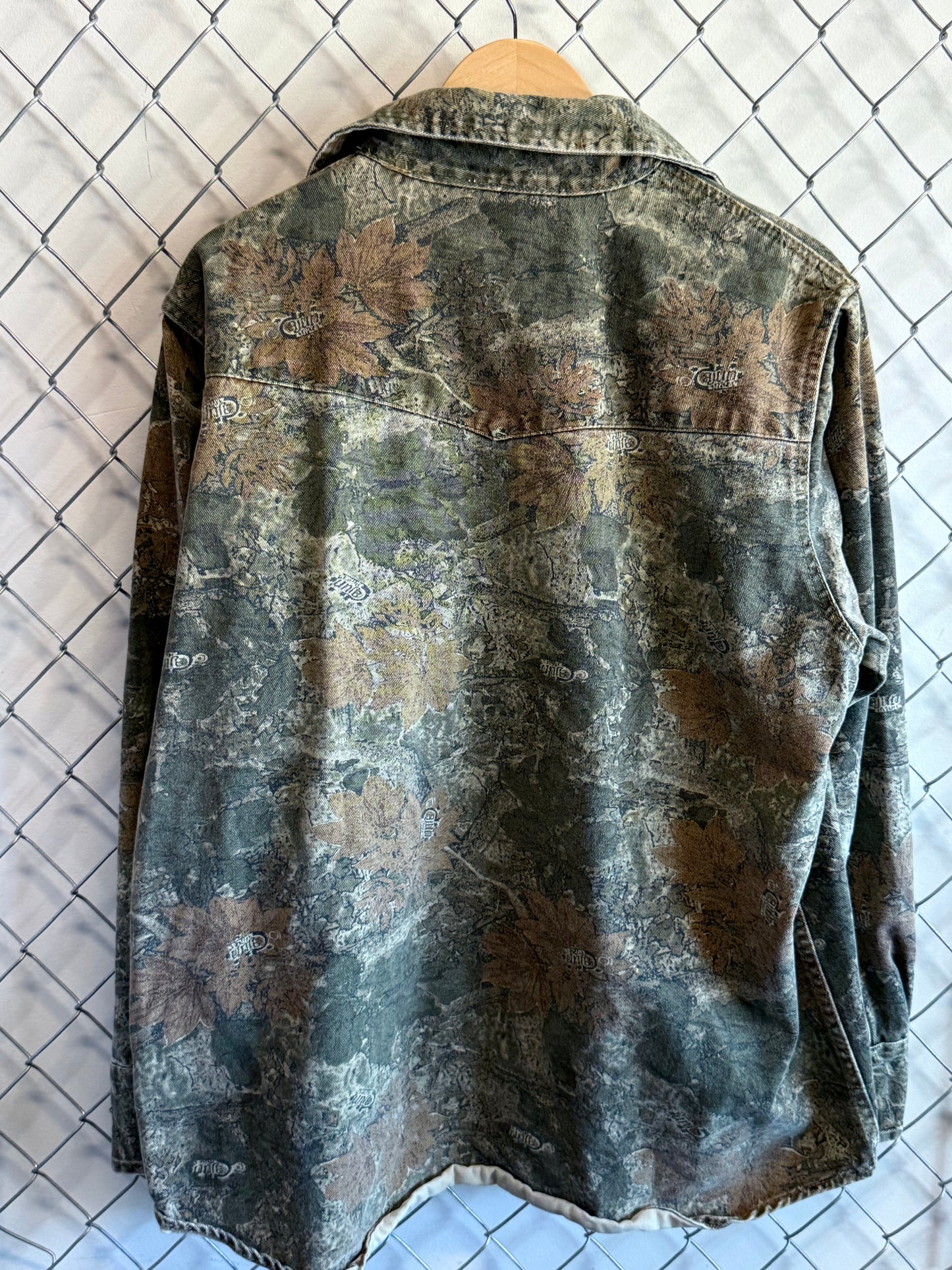 Woodland Camo Pearl Snap Button Up Long Sleeve Shirt FR Size XL
