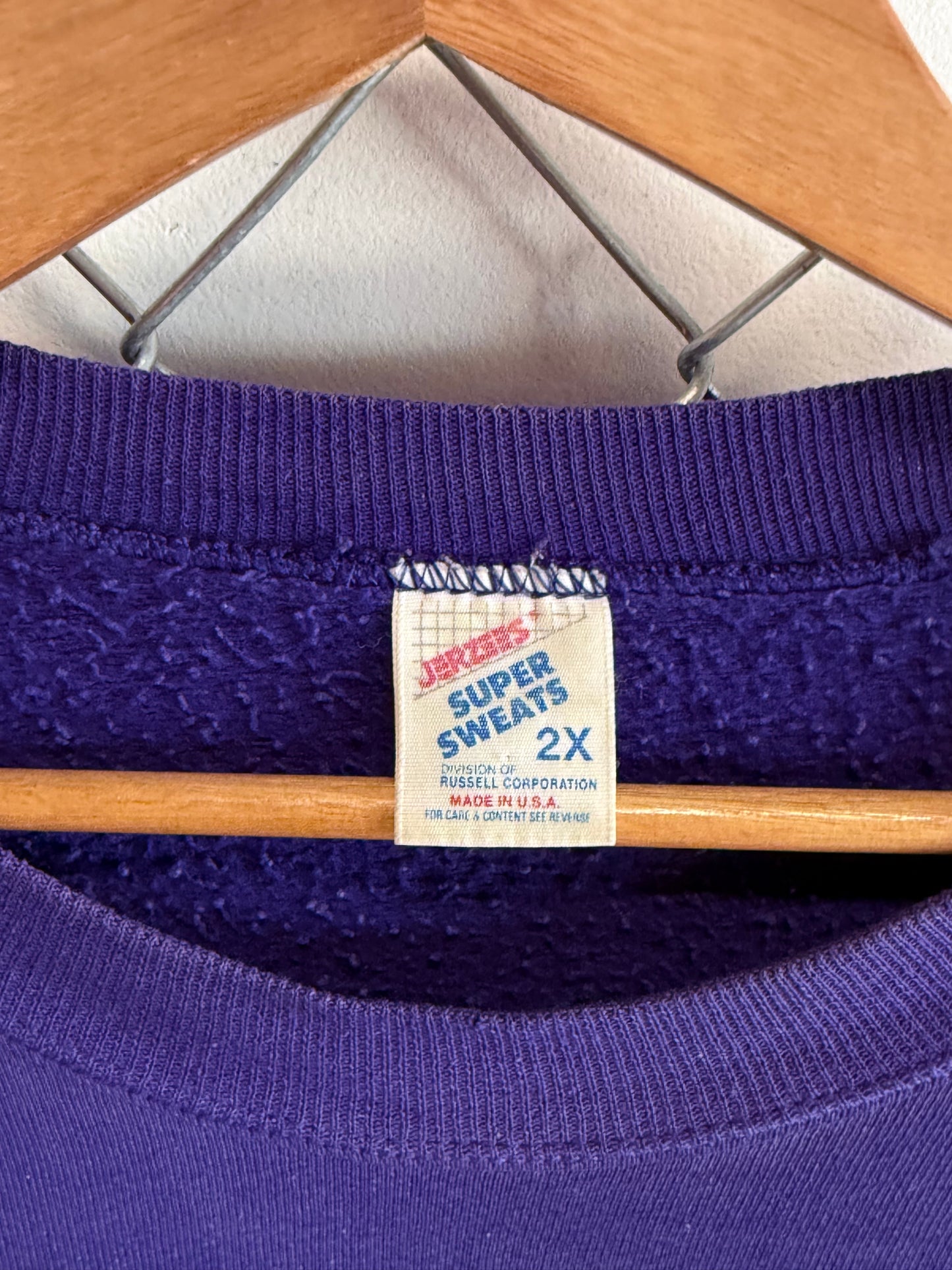 Vintage 90's Muscatine Iowa Purple Embroidered Sweater Size XXL
