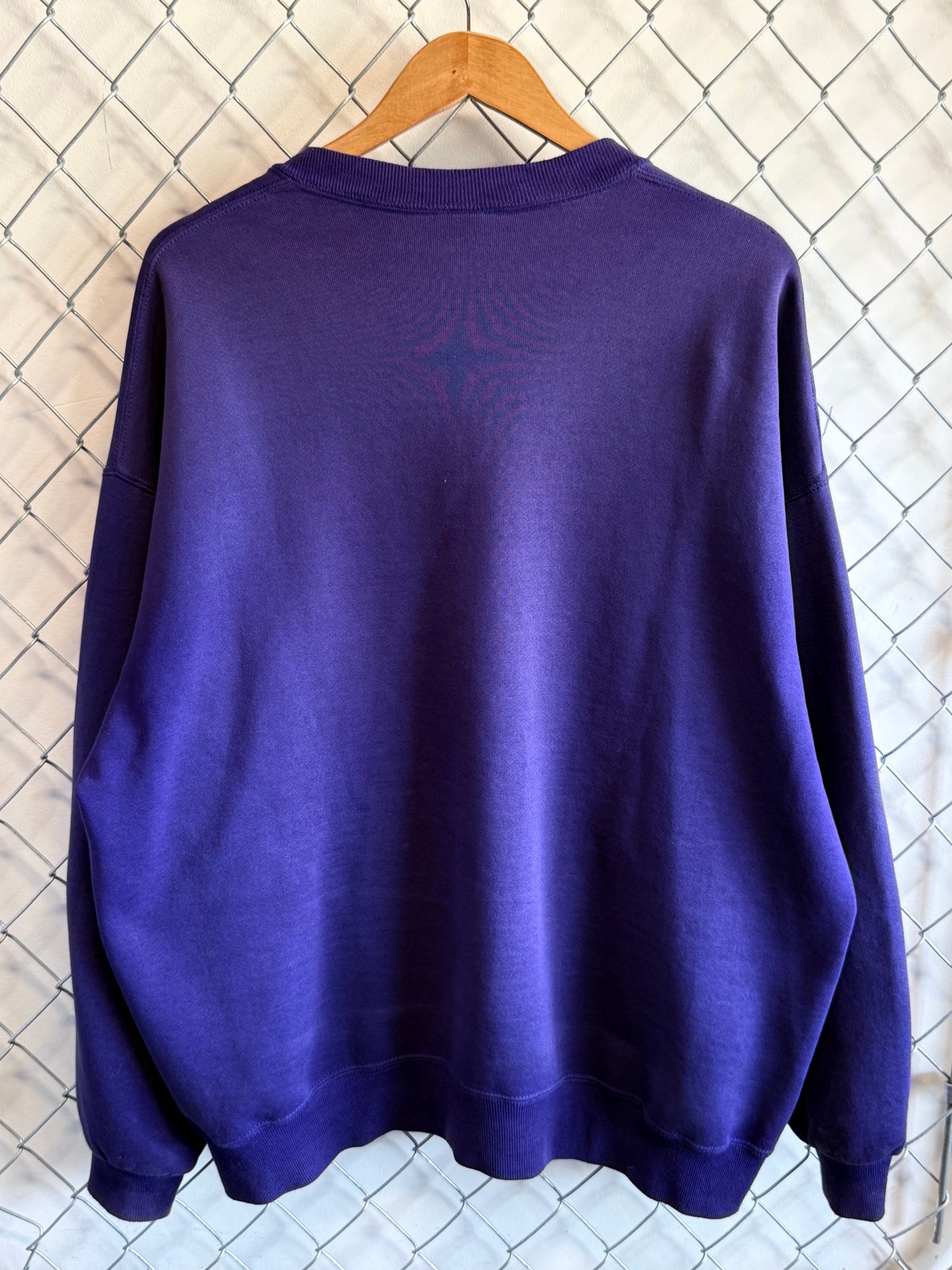 Vintage 90's Muscatine Iowa Purple Embroidered Sweater Size XXL