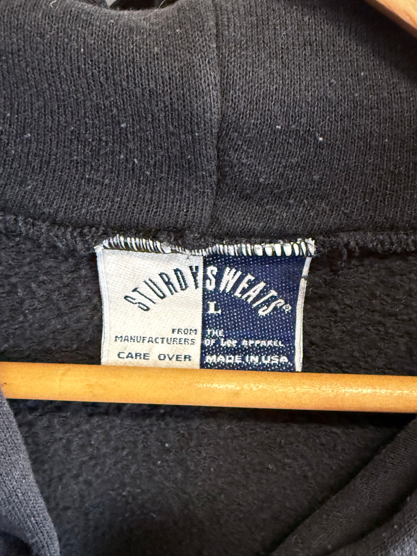 Vintage Sturdy Sweats Black Blank Zip Up Hoodie Made in USA Size Large