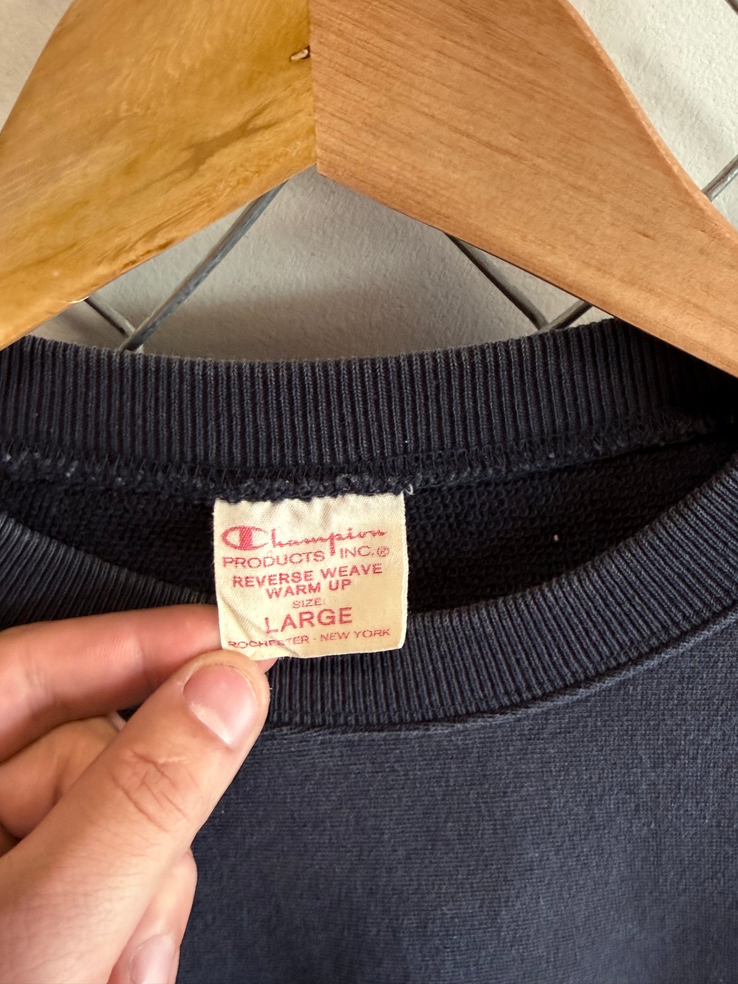 Vintage Champion Reverse Weave Black Crewneck Sweater Rochester Size Large