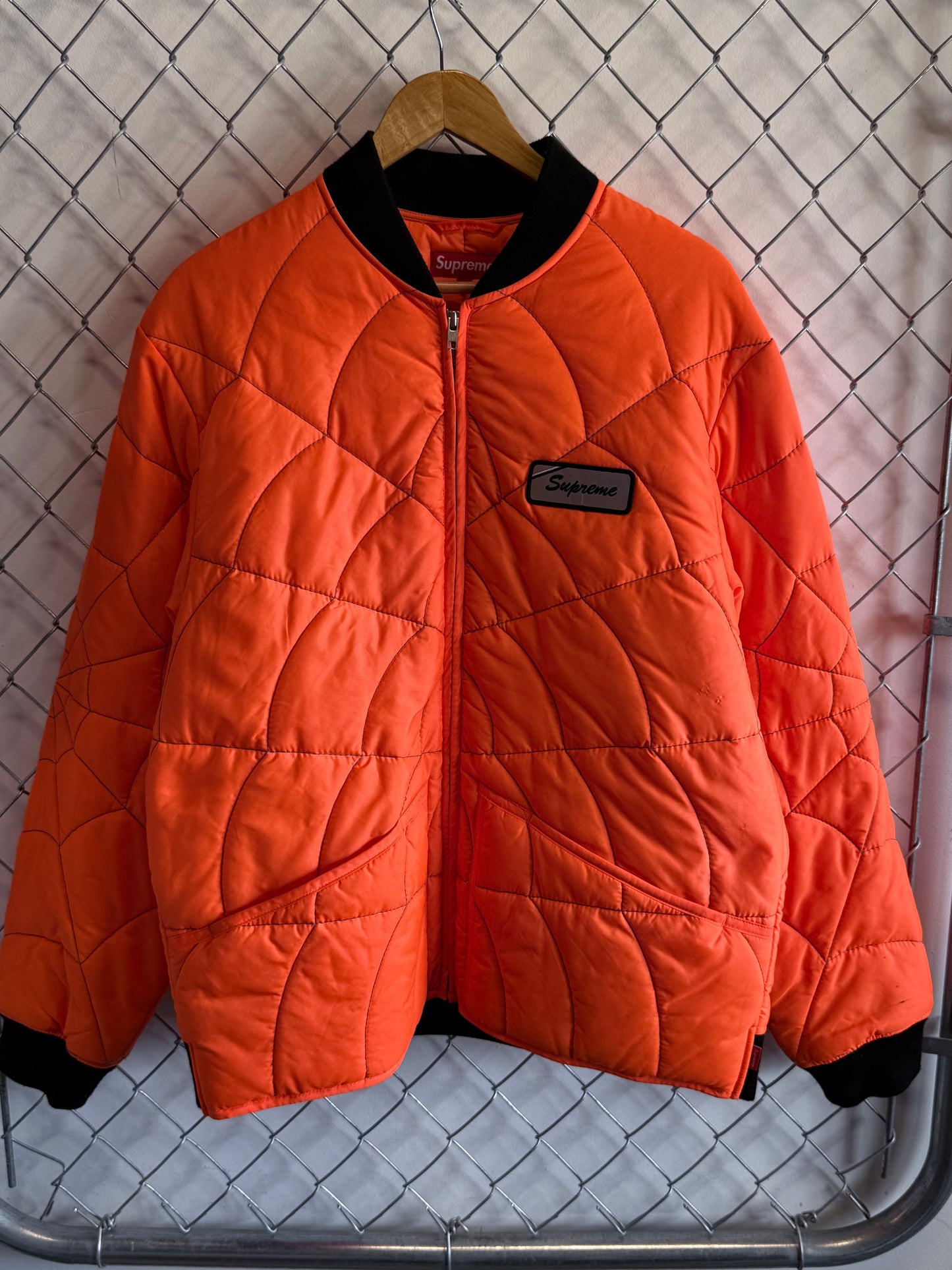 Supreme Quilted Spiderweb Work Jacket Orange Size Large