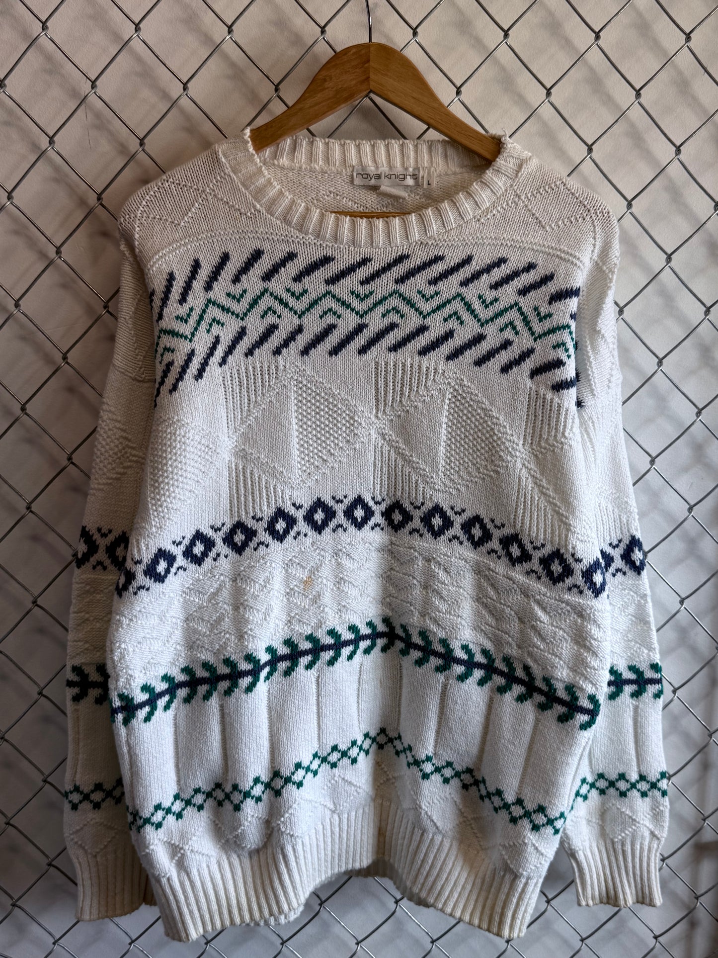 Vintage 90's White Knit Geometric Pattern Sweater Size Large