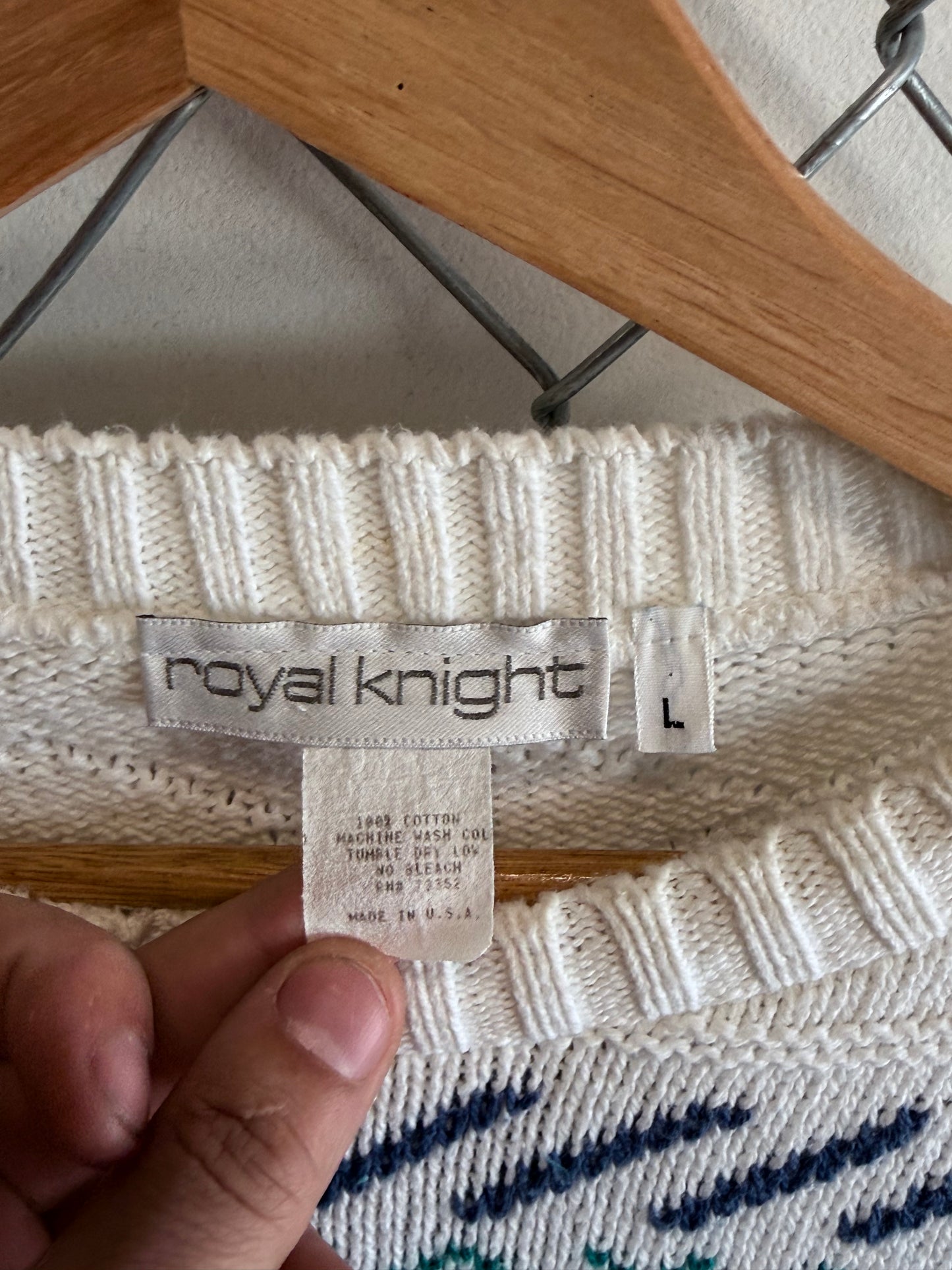 Vintage 90's White Knit Geometric Pattern Sweater Size Large