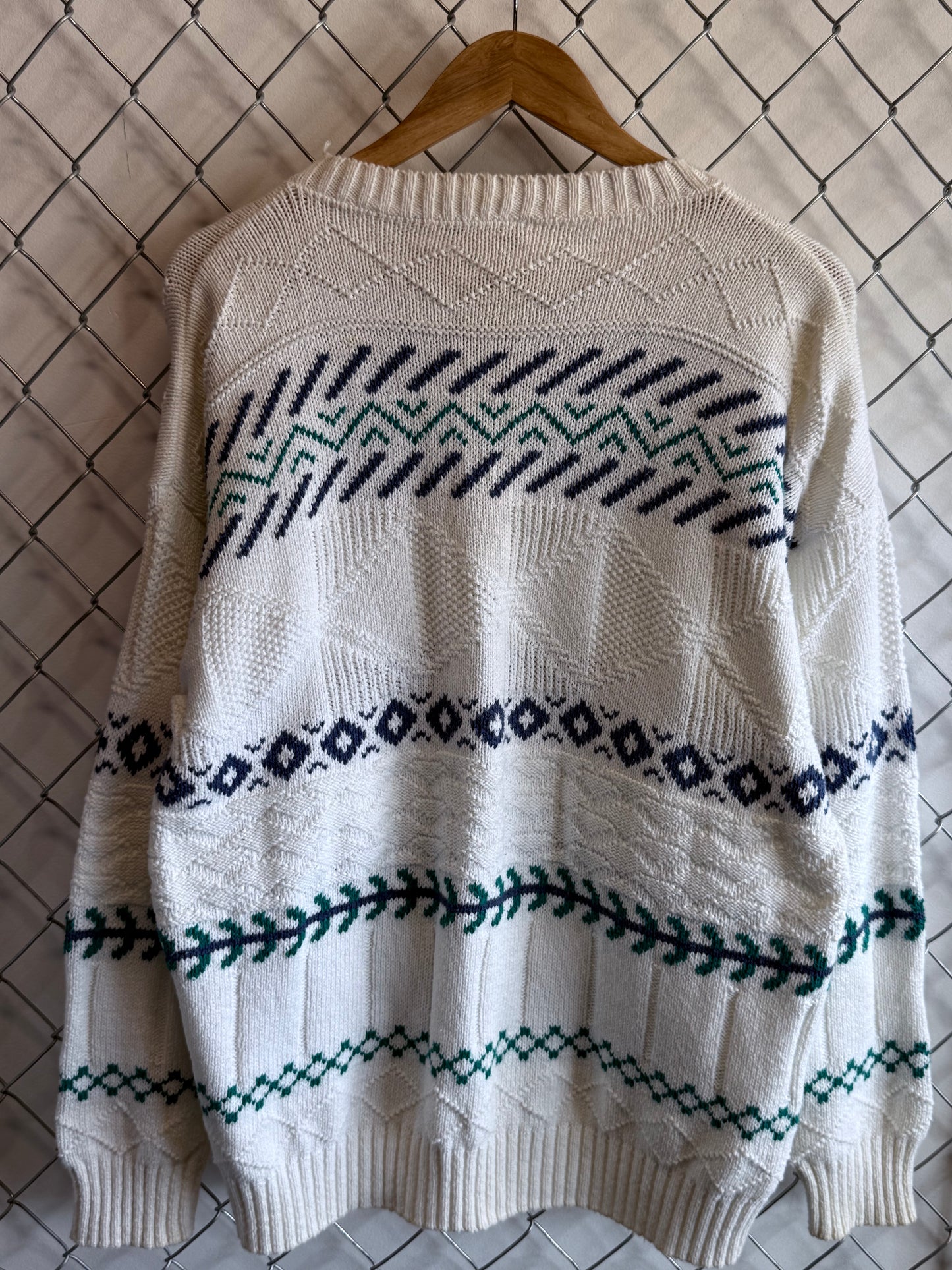Vintage 90's White Knit Geometric Pattern Sweater Size Large