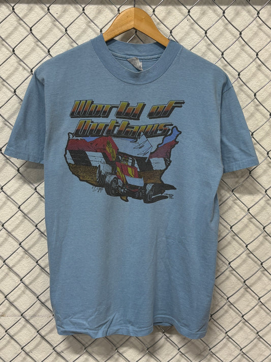 Vintage 80's World of Outlaws Racing Graphic Tee Size Large