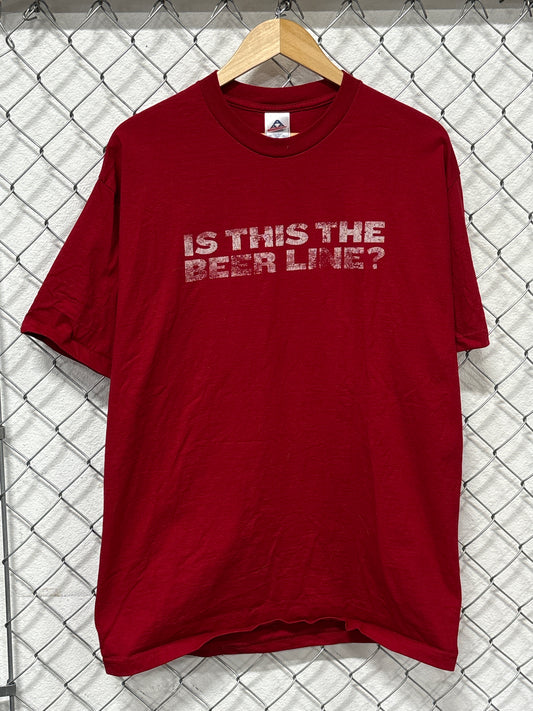Vintage Y2K Is This The Beer Line Humor Graphic Tee Size XL