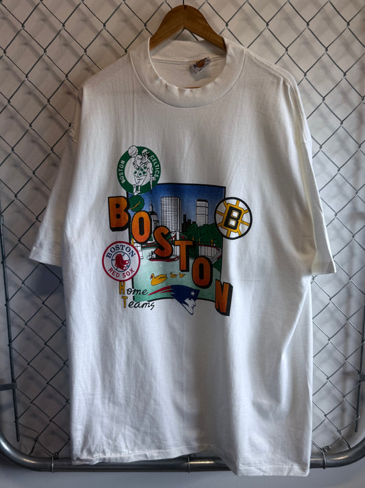 Vintage 90's Boston Sports Teams Celtics Patriots Red Sox Graphic Tee Size XL