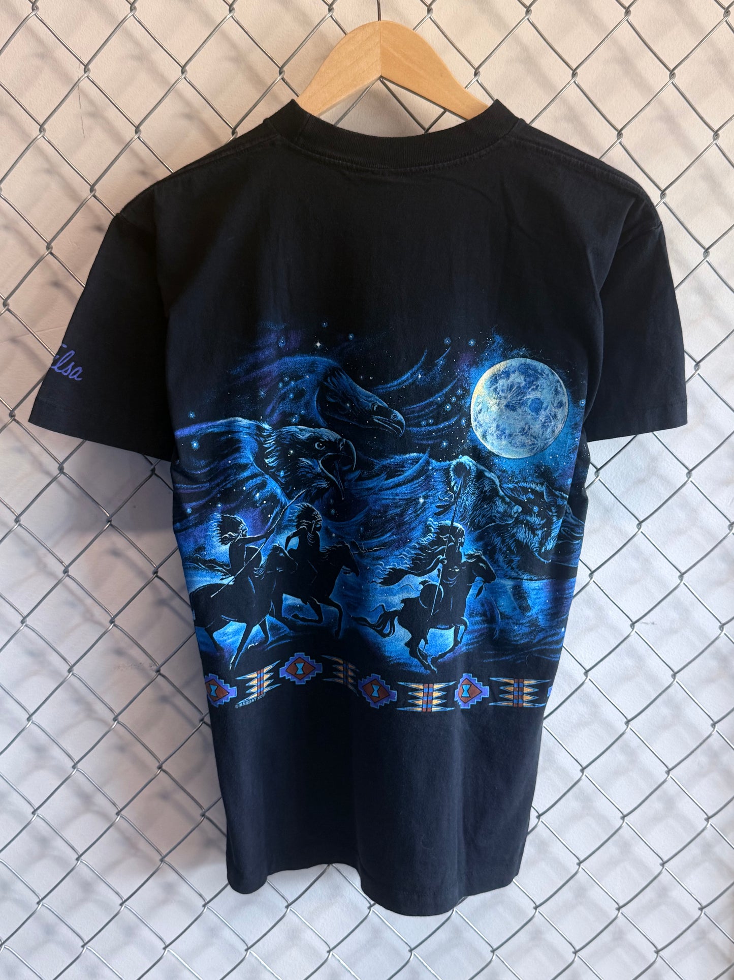 Vintage 90's Native American Nature Aztec Stripe Graphic Tee Size Medium