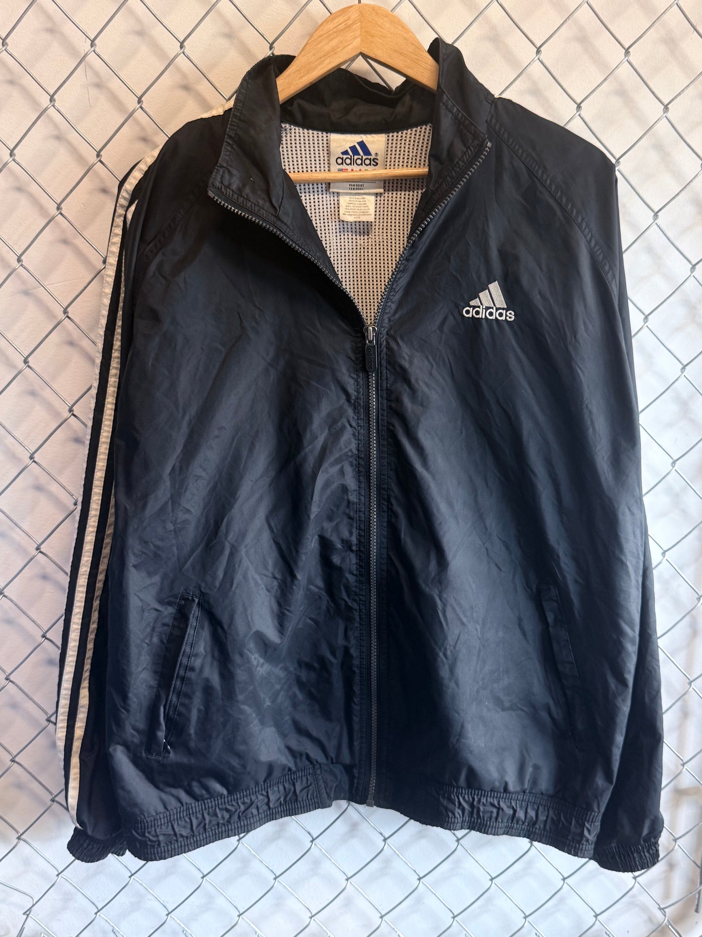 Vintage 90's Adidas Black White Three Stripes Windbreaker Size Medium