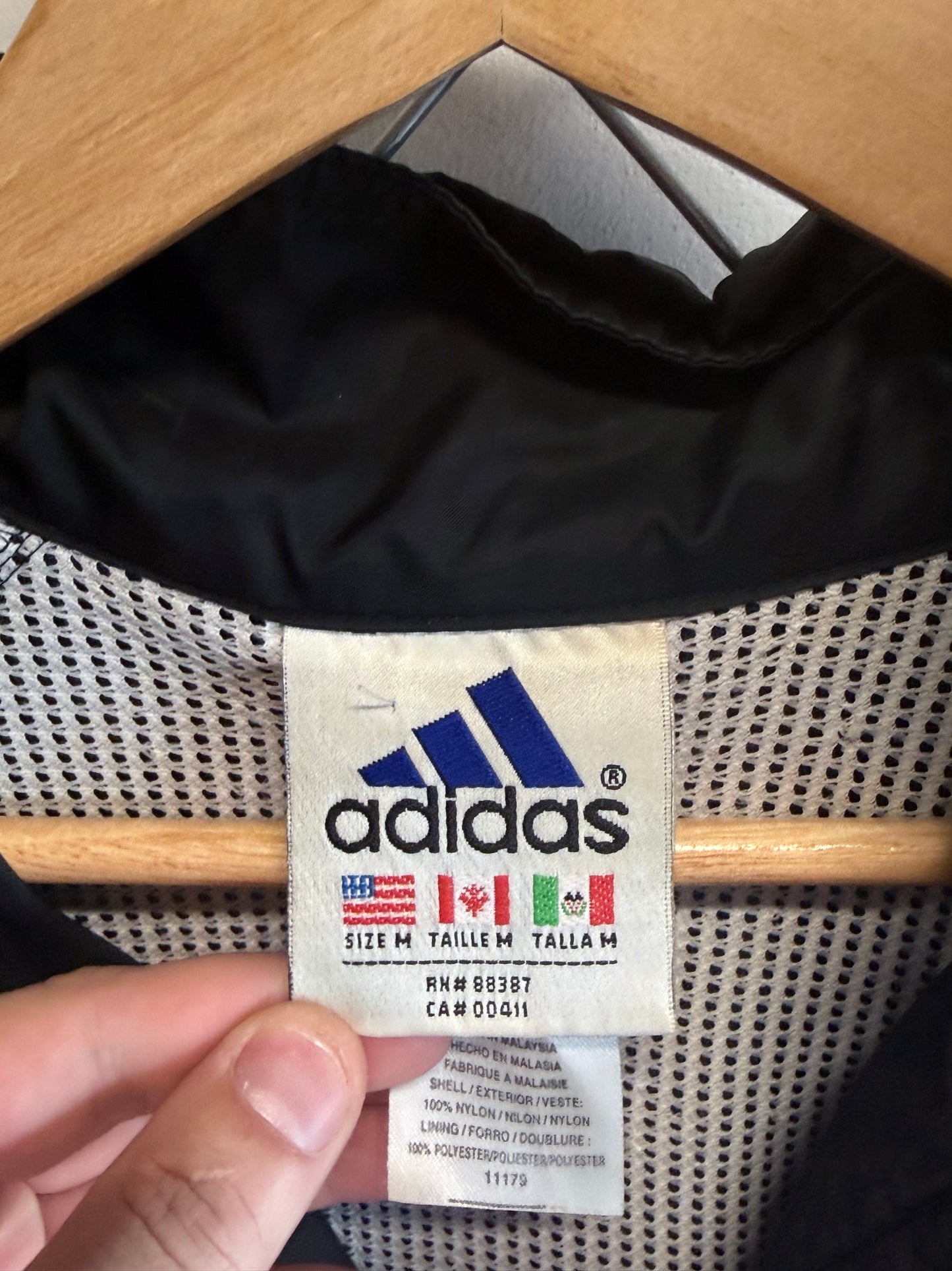 Vintage 90's Adidas Black White Three Stripes Windbreaker Size Medium