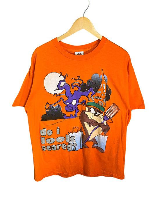 Vintage 90's Looney Tunes Taz Do I Look Scared Halloween Tee Size XL