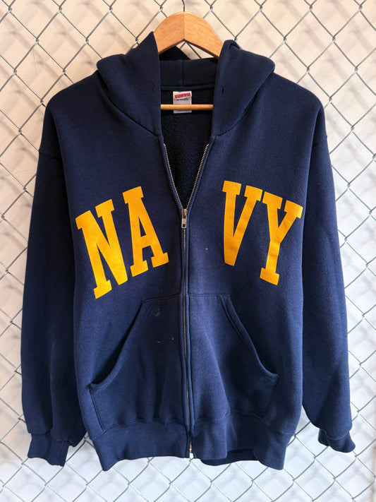Vintage 90's US Navy Blue Lightweight Zip Up Hoodie Size Medium