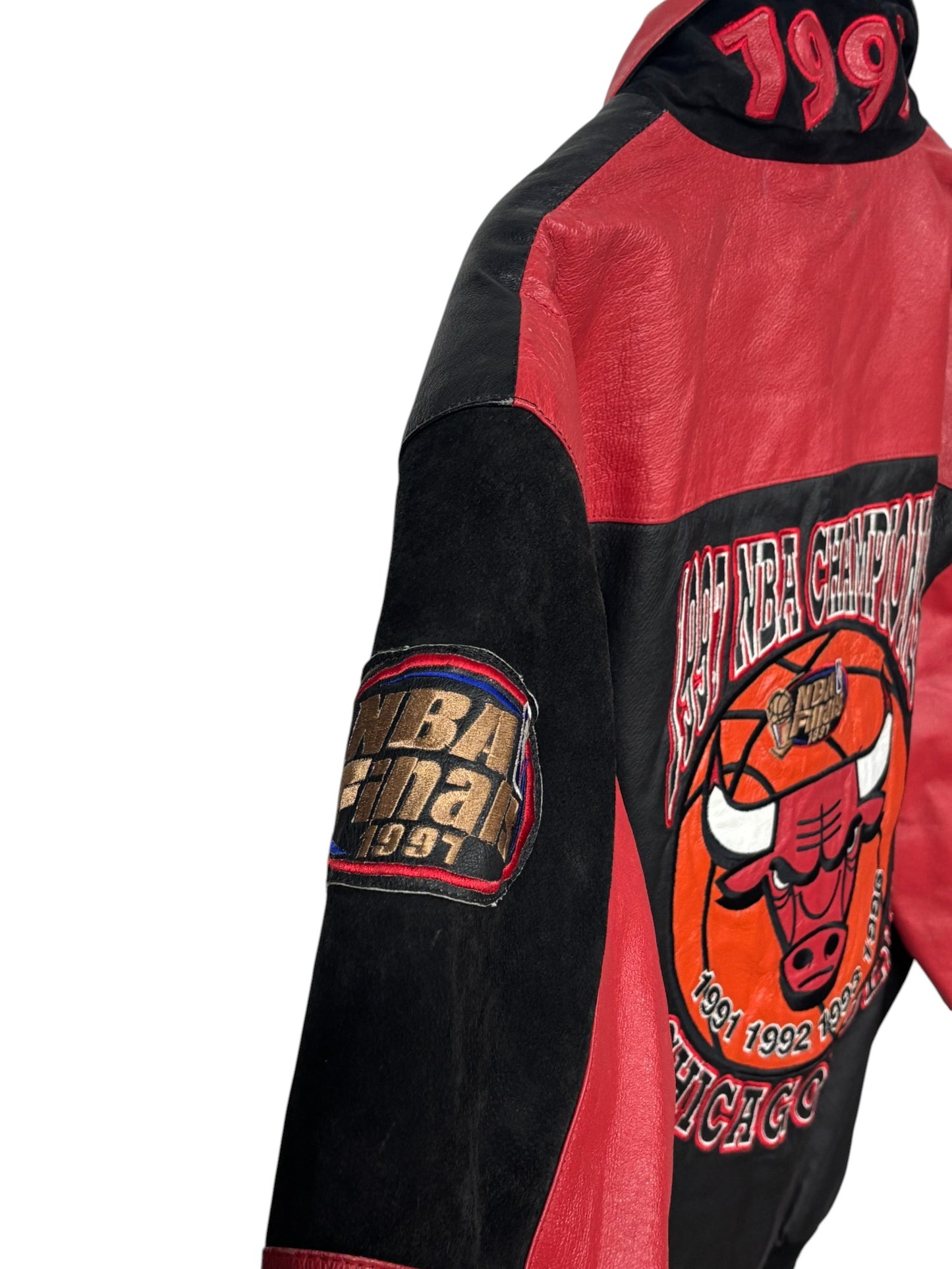 Vintage 1997 Jeff Hamilton Chicago Bulls NBA Champs Leather Jacket Size Large
