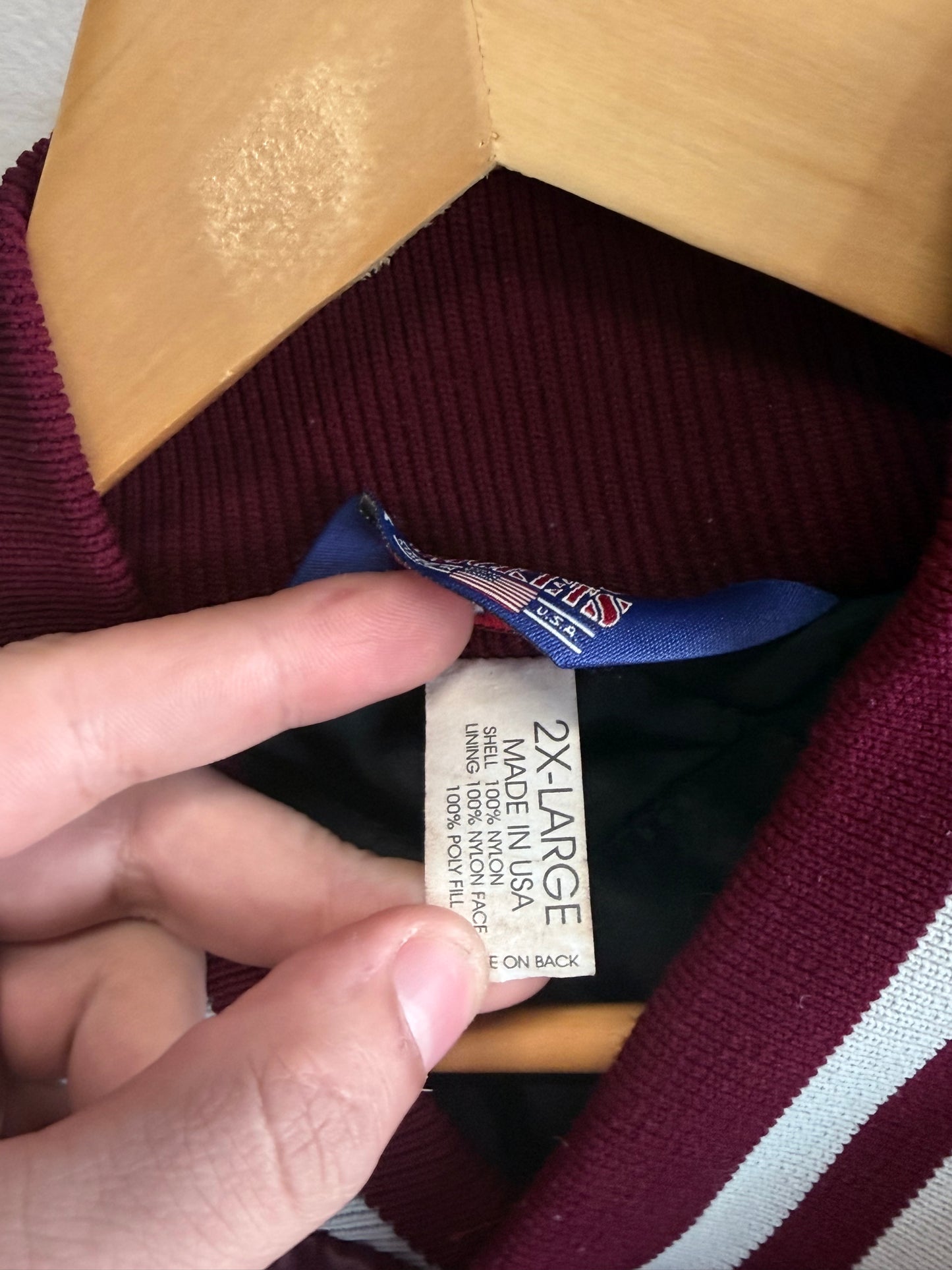 Vintage 90's Maroon Red Satin Bomber Jacket Size XXL