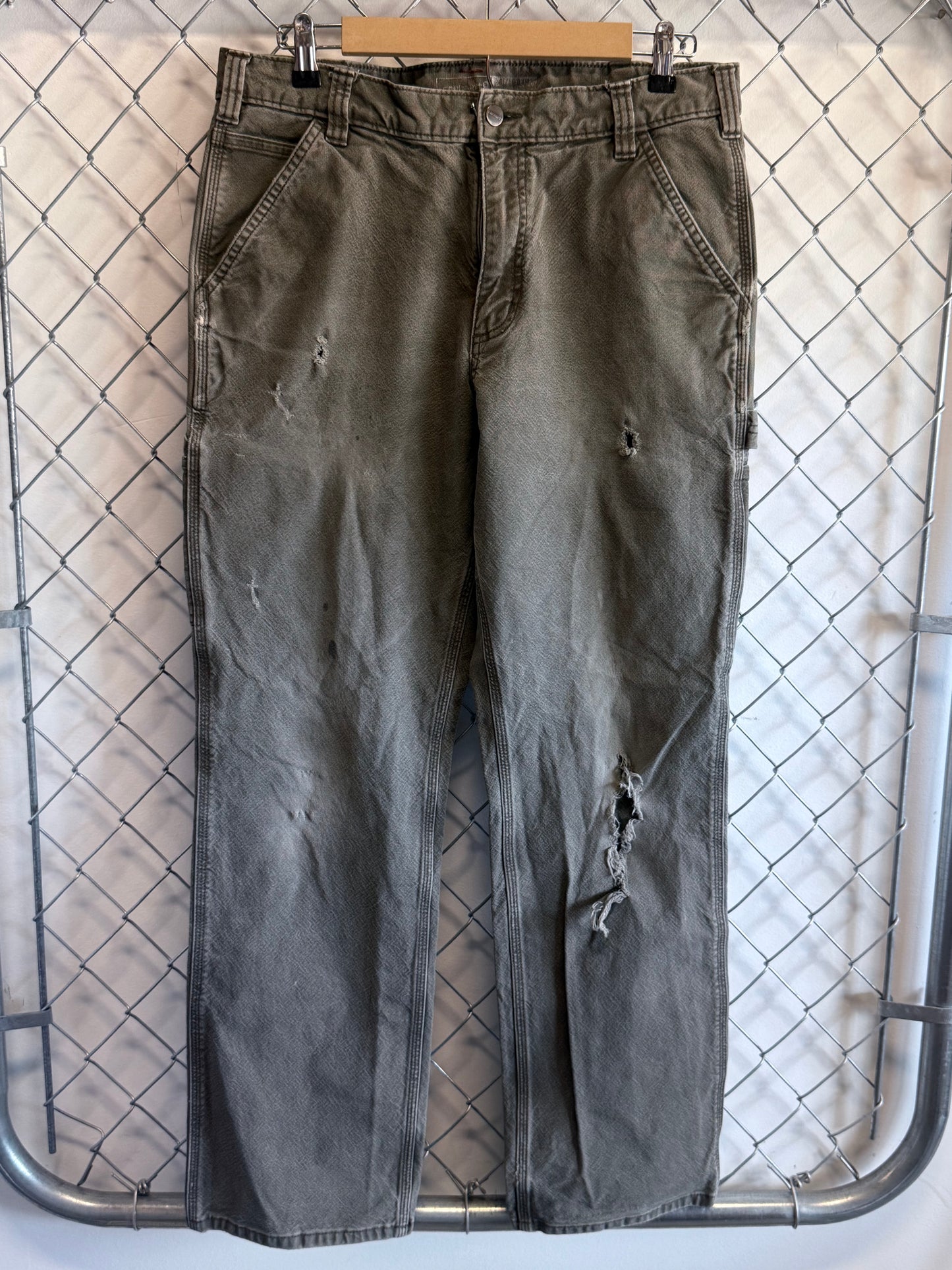 Carhartt Moss Green Distressed Carpenter Pants Size 34x30