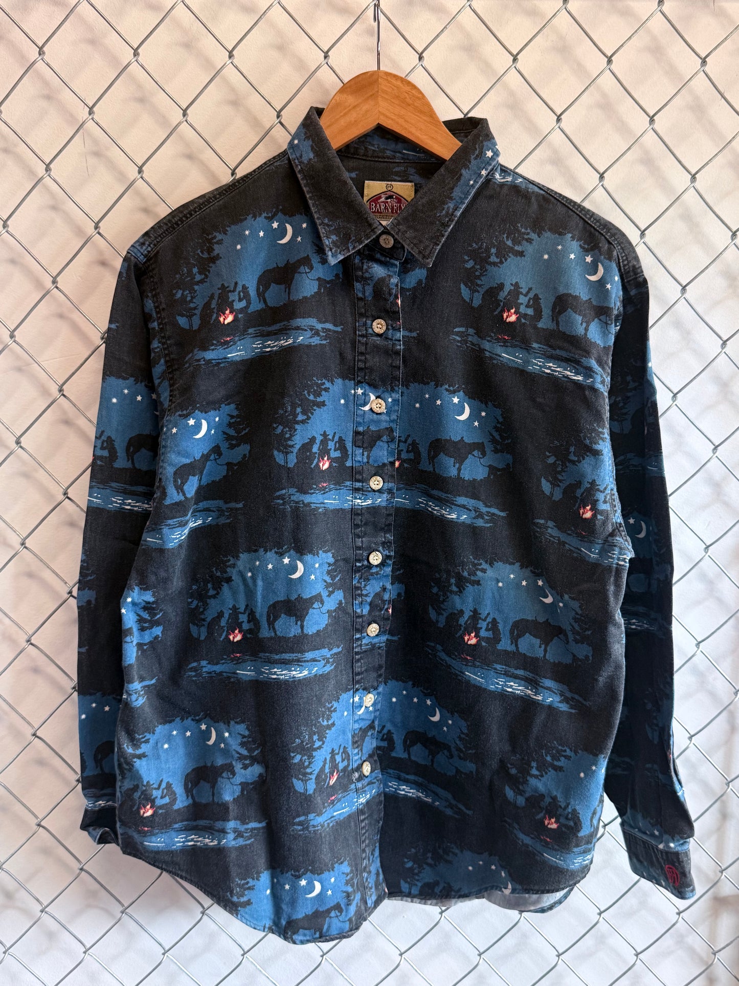 Vintage Barn Fly Western Campfire Button Up Shirt Size Large