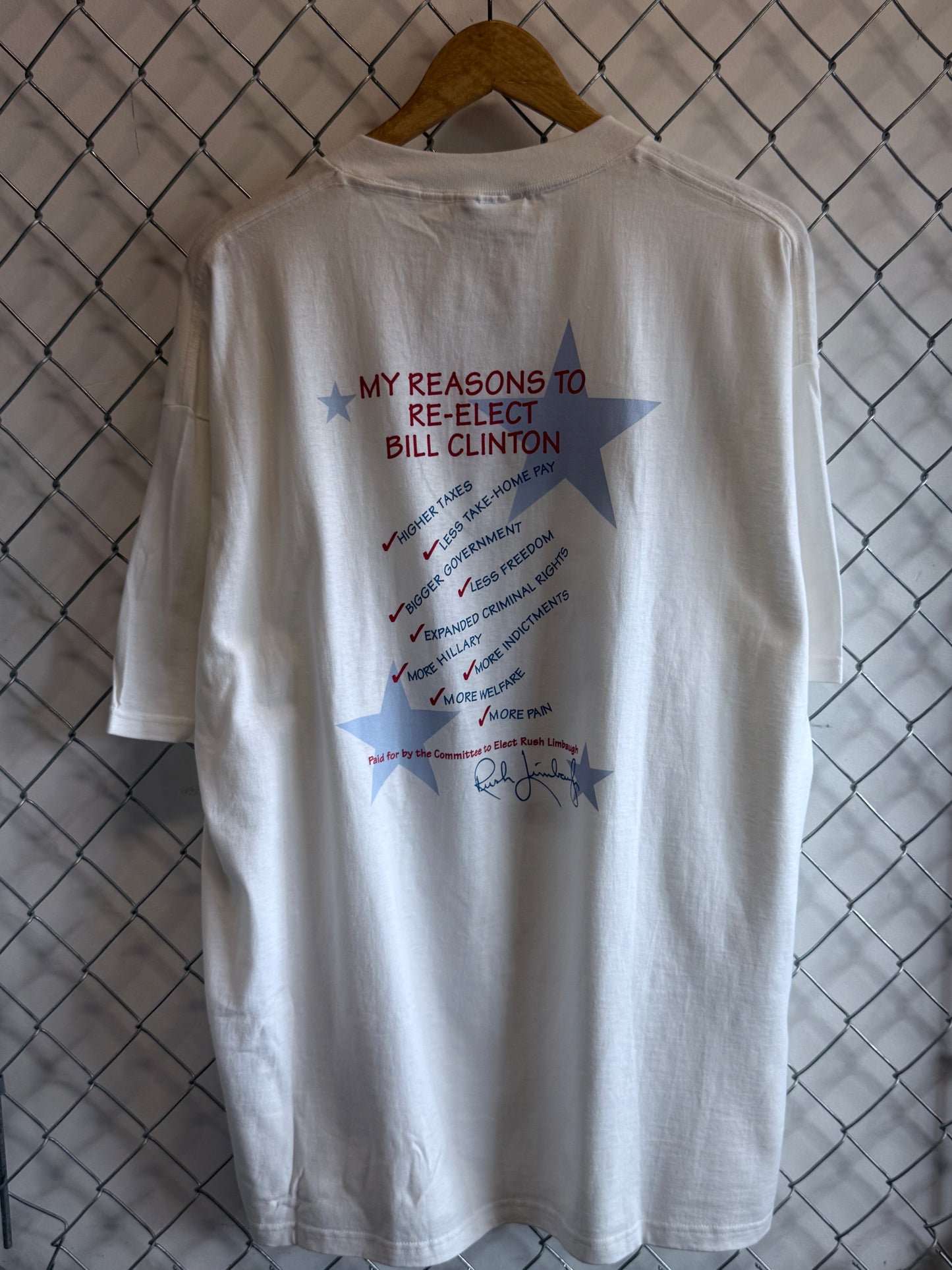 Vintage 90's Re Elect Bill Clinton Presidential Tee Size XL