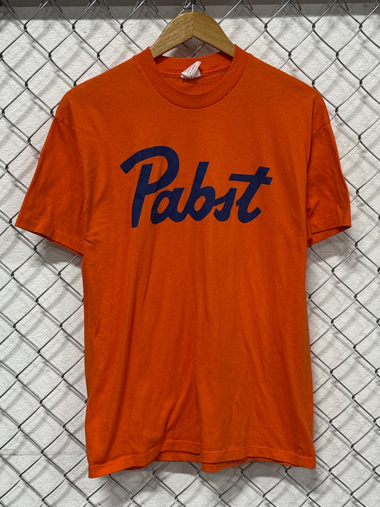 Vintage 90's Pabst Blue Ribbon Orange Beer Promo Tee Size XL