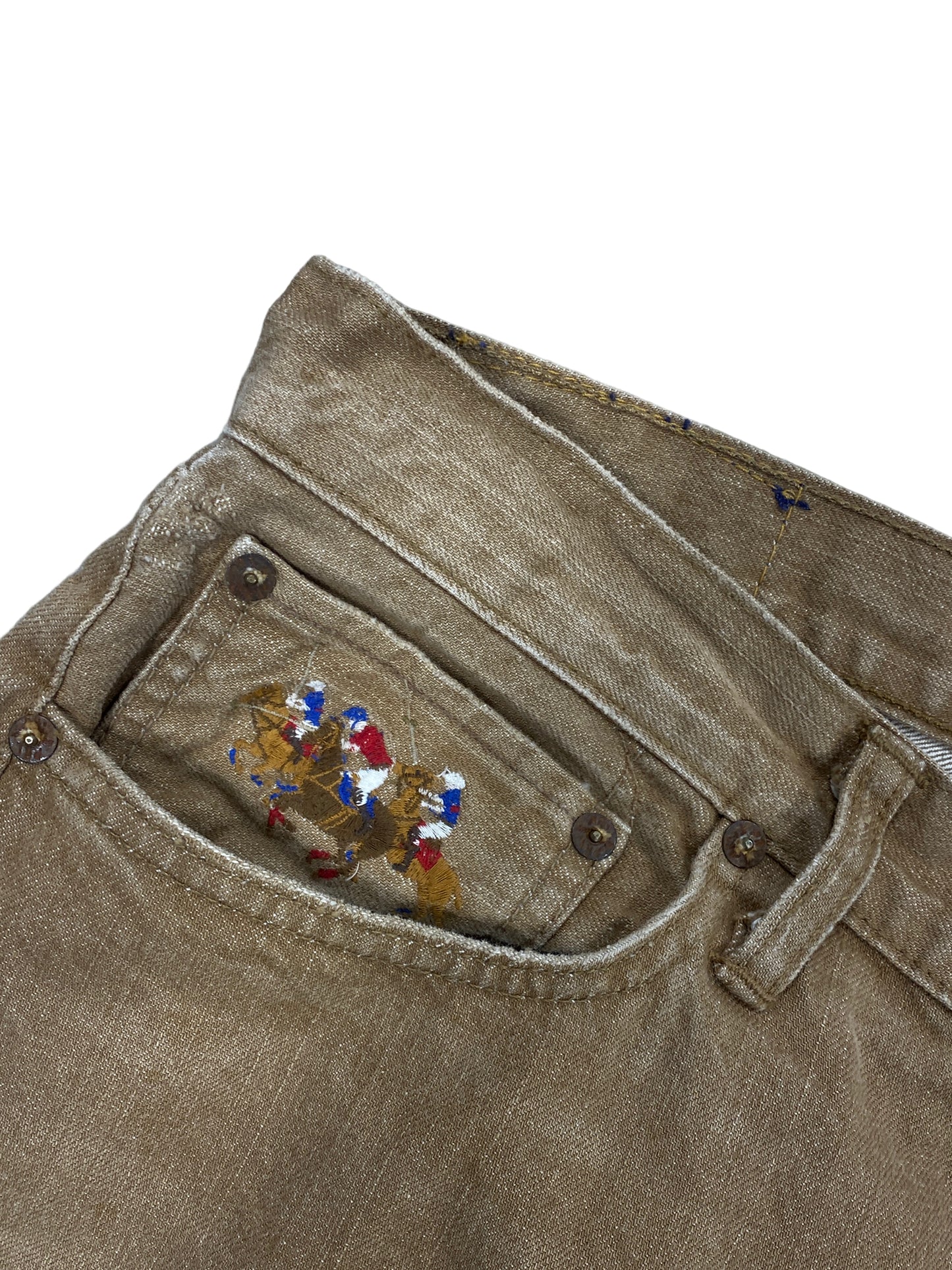 Vintage Polo Ralph Lauren Baxter Embroidered Tan Pants Size 36x32