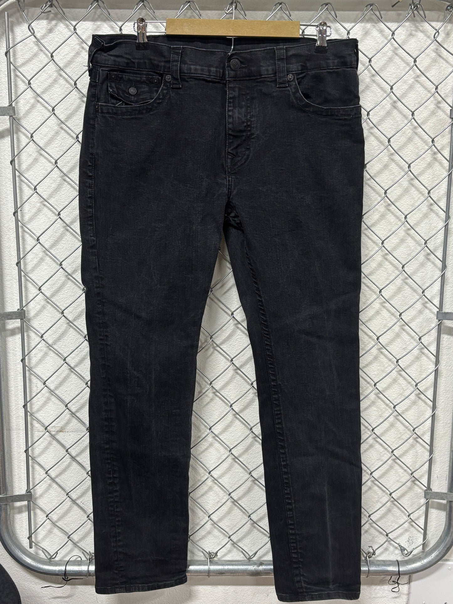 True Religion Black Straight Leg Denim Jeans Size 36x32