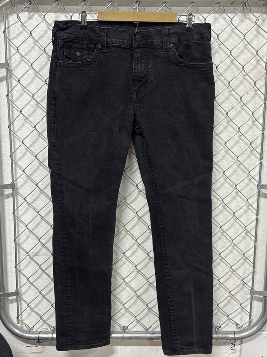 True Religion Black Straight Leg Denim Jeans Size 36x32