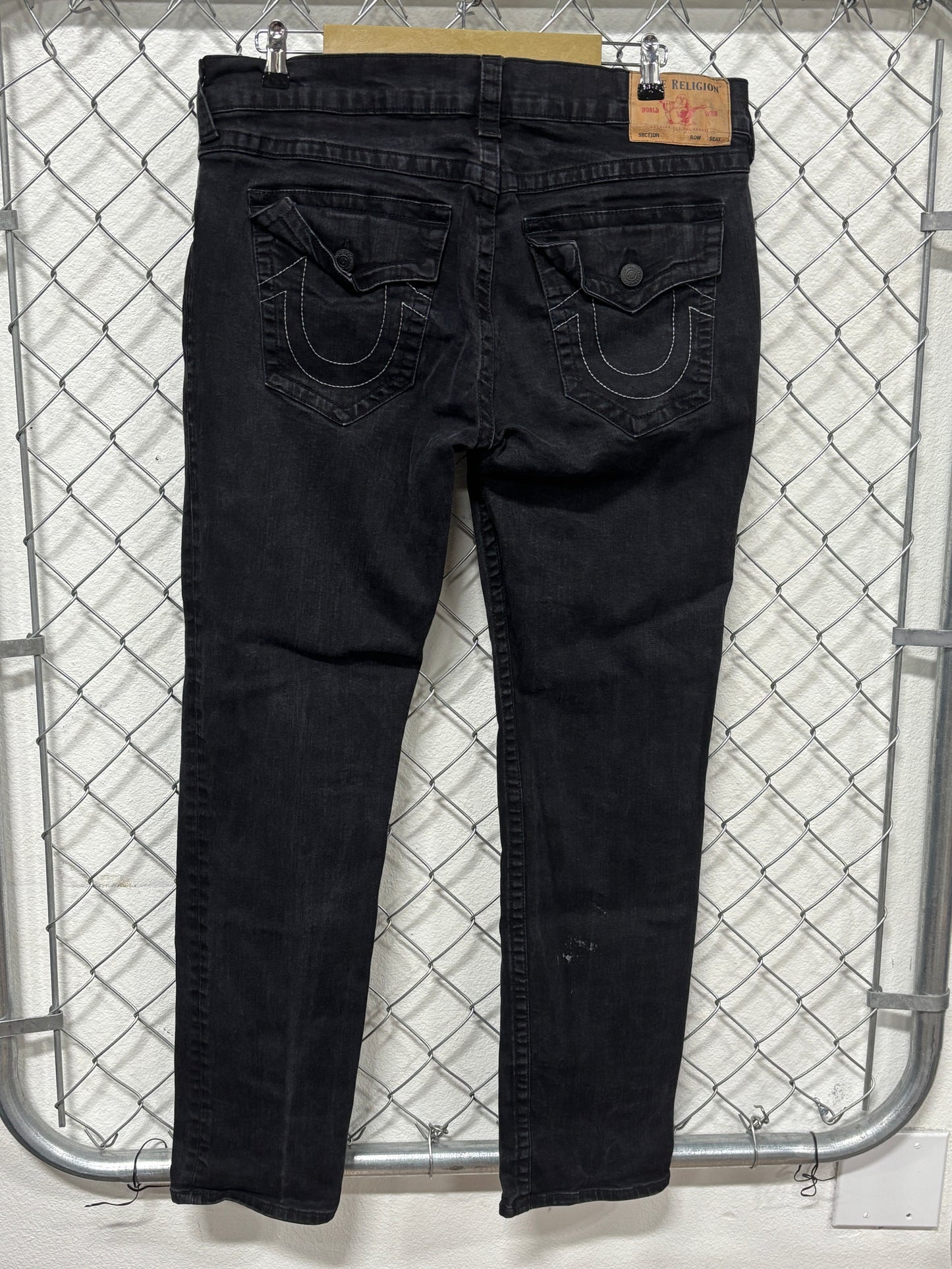 True Religion Black Straight Leg Denim Jeans Size 36x32