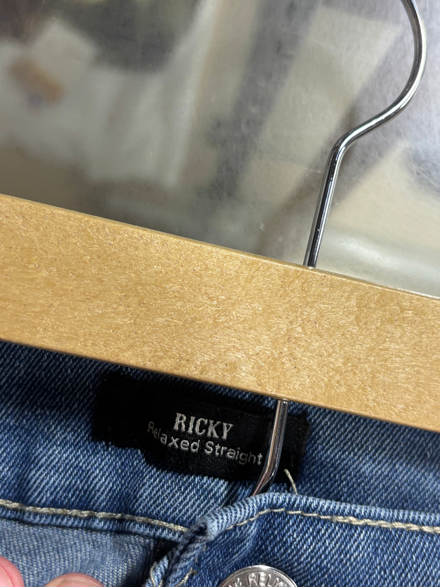 True Religion Ricky Relaxed Straight Leg Blue Denim Jeans Size 36x32