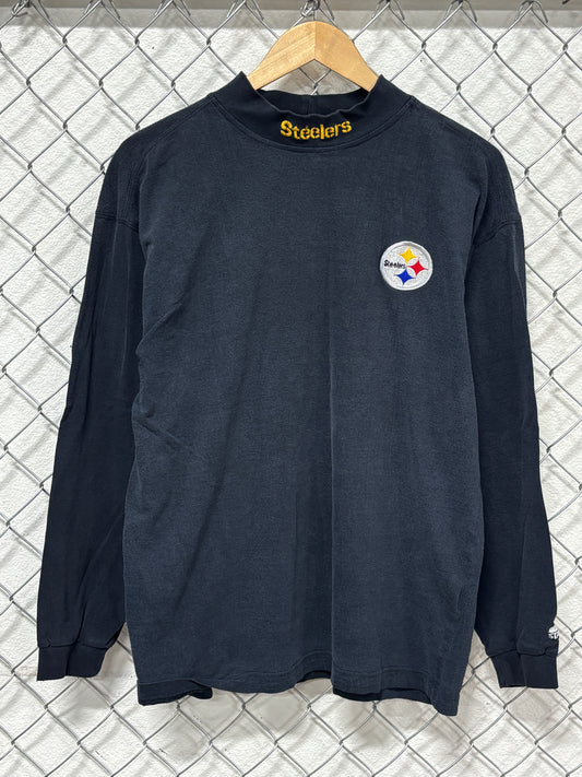 Vintage 90's Starter Pittsburgh Steelers Mock Neck Long Sleeve Shirt Size Large
