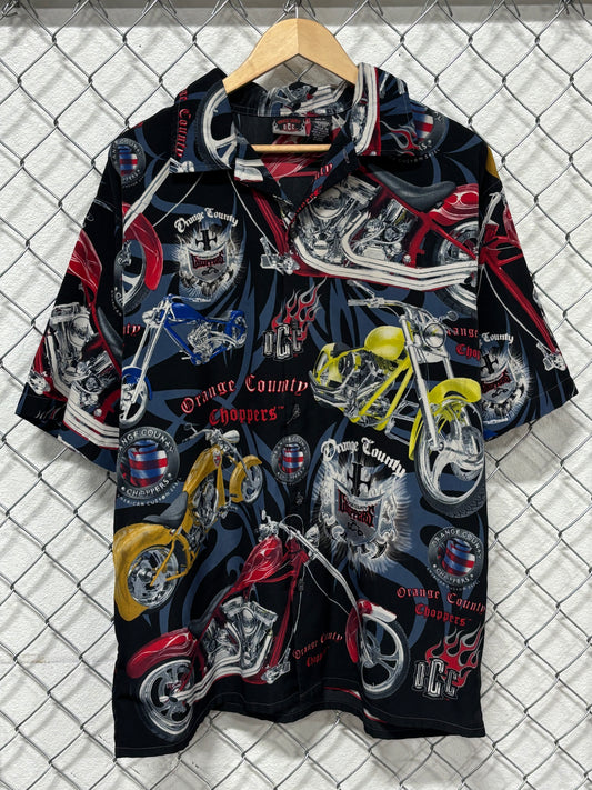 Vintage Orange County Choppers All Over Print Button Up Shirt Size XL