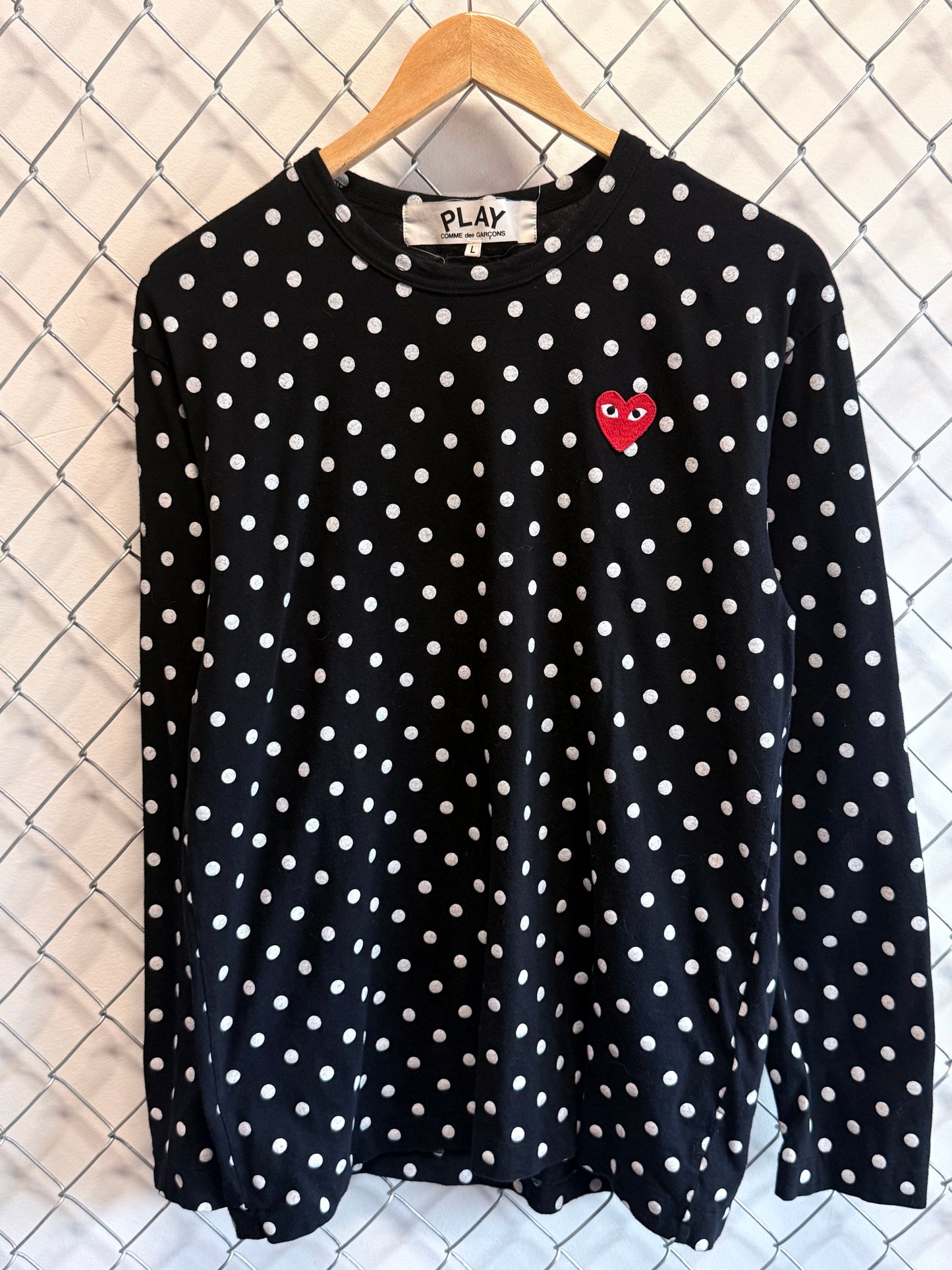 CDG Play Polka Dot Heart Logo Long Sleeve Shirt Size Large