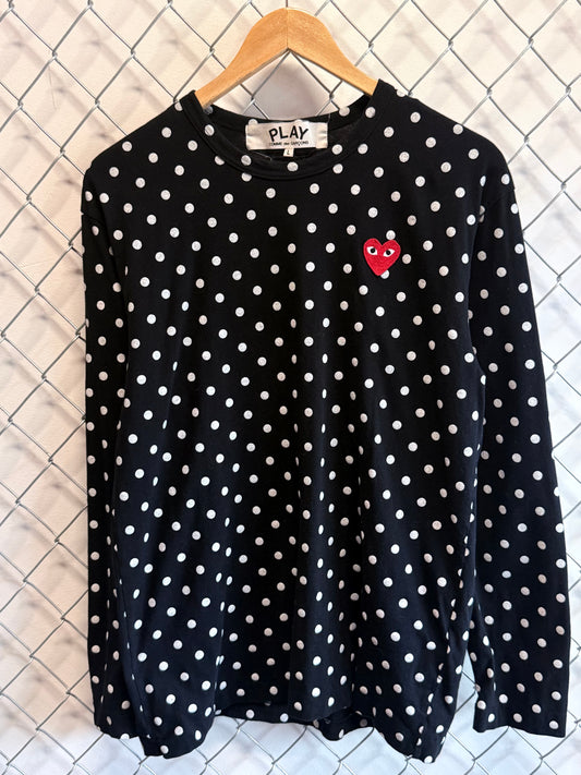 CDG Play Polka Dot Heart Logo Long Sleeve Shirt Size Large