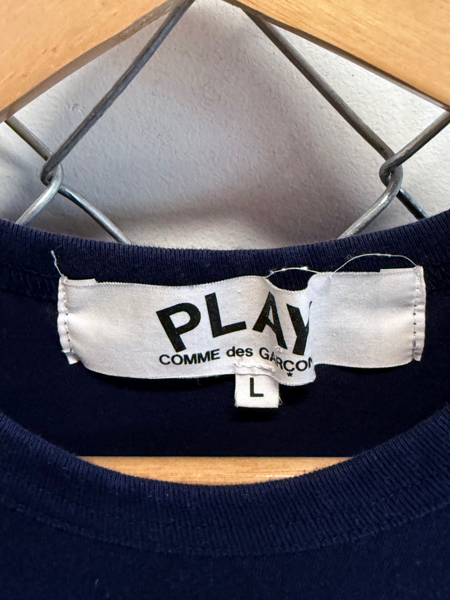 CDG Play Two Hearts Navy Blue Shirt Size Large