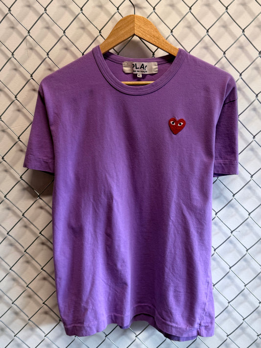 CDG Play Purple Heart Logo Short Sleeve Shirt Size XL