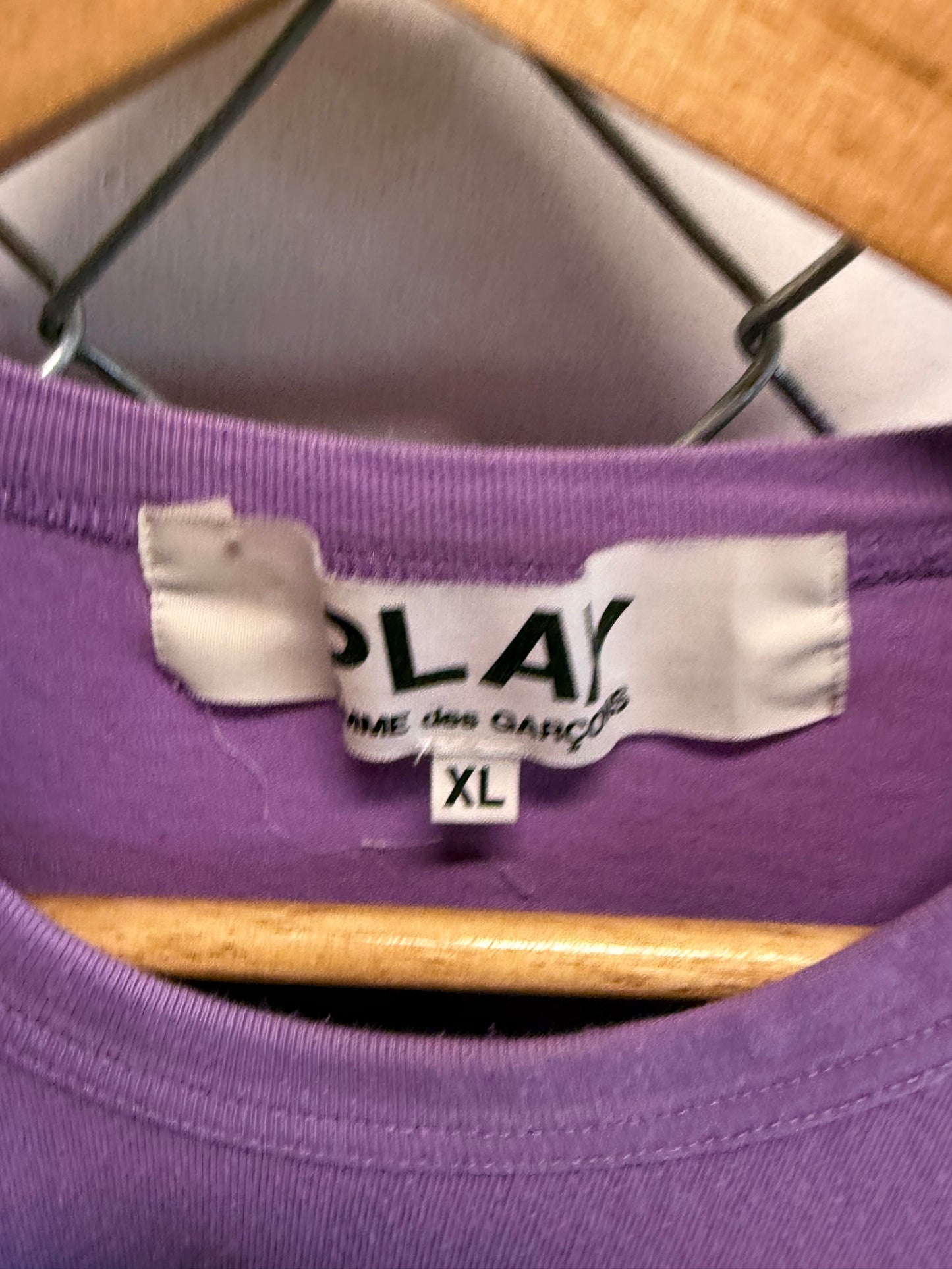 CDG Play Purple Heart Logo Short Sleeve Shirt Size XL