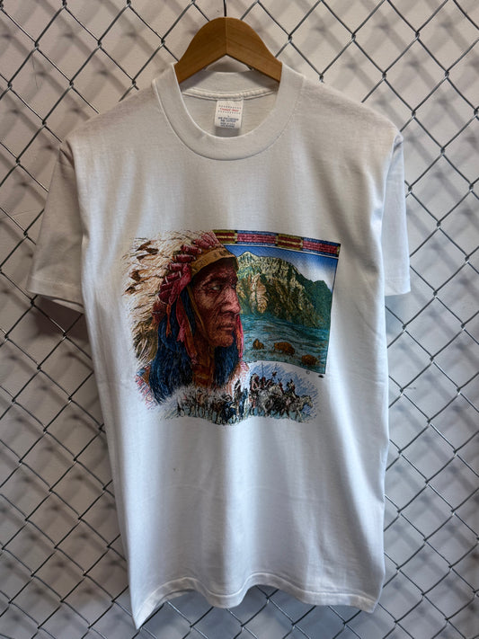 Vintage 90's Native American Chief Art Graphic Tee Size Large