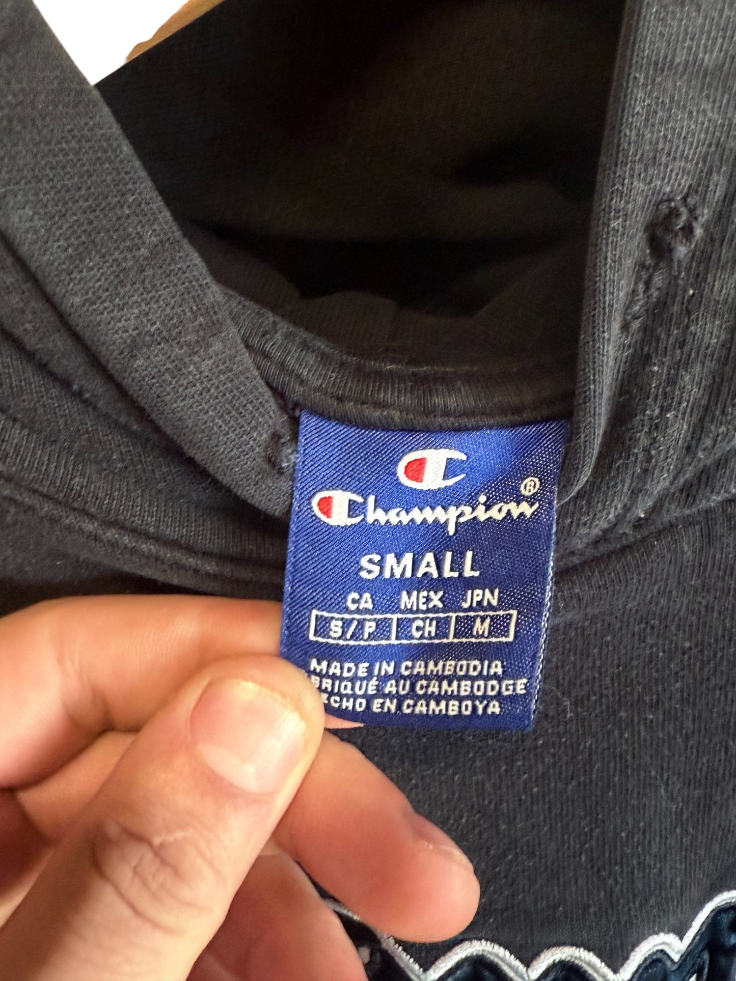 Vintage Y2K Champion Spellout Black Hoodie Size Small