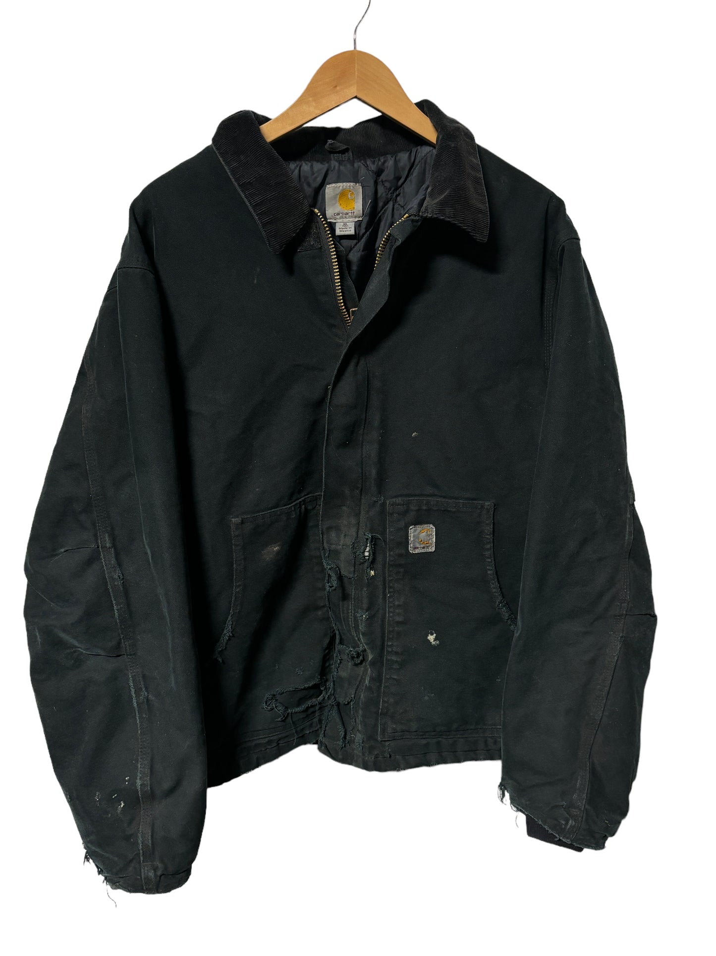 Vintage Carhartt J002 BLK Distressed Zip Up Work Jacket Size XL Tall