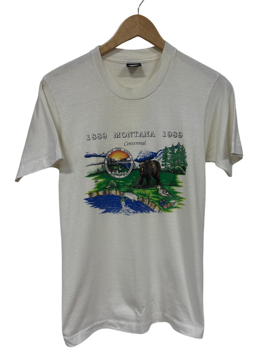 Vintage 1989 Montana Centennial Nature Graphic Tee Size Small