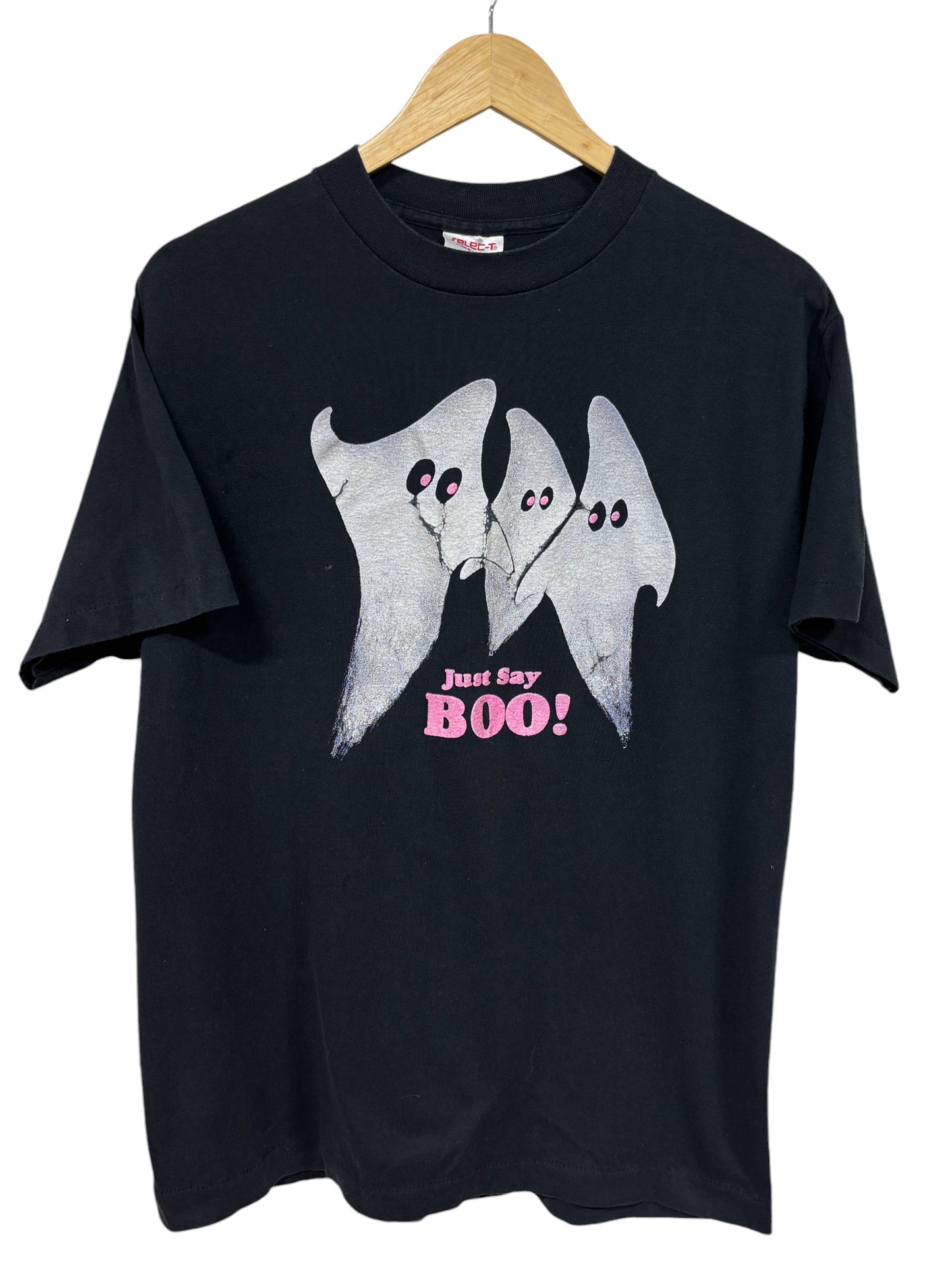 Vintage 80's Just Say Boo Halloween Ghosts Cartoon Graphic Tee Size Large