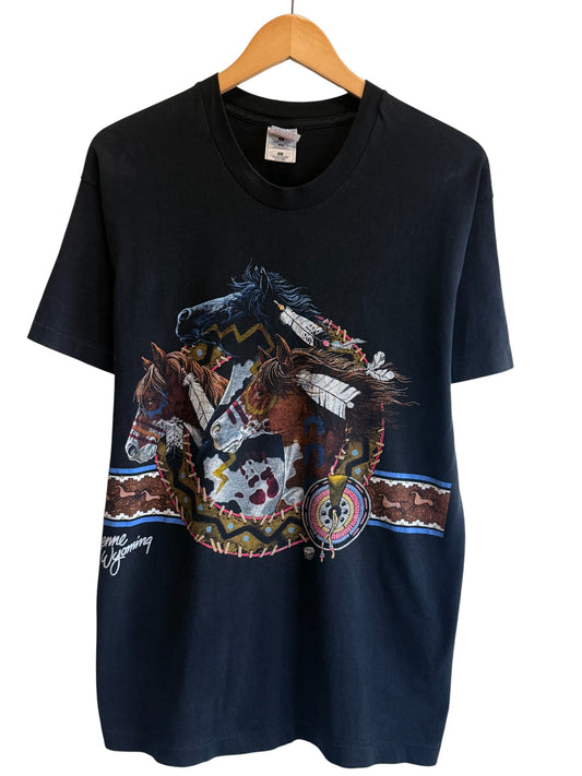 Vintage 90's Cheyenne Wyoming Native American Horse Tee Size Large