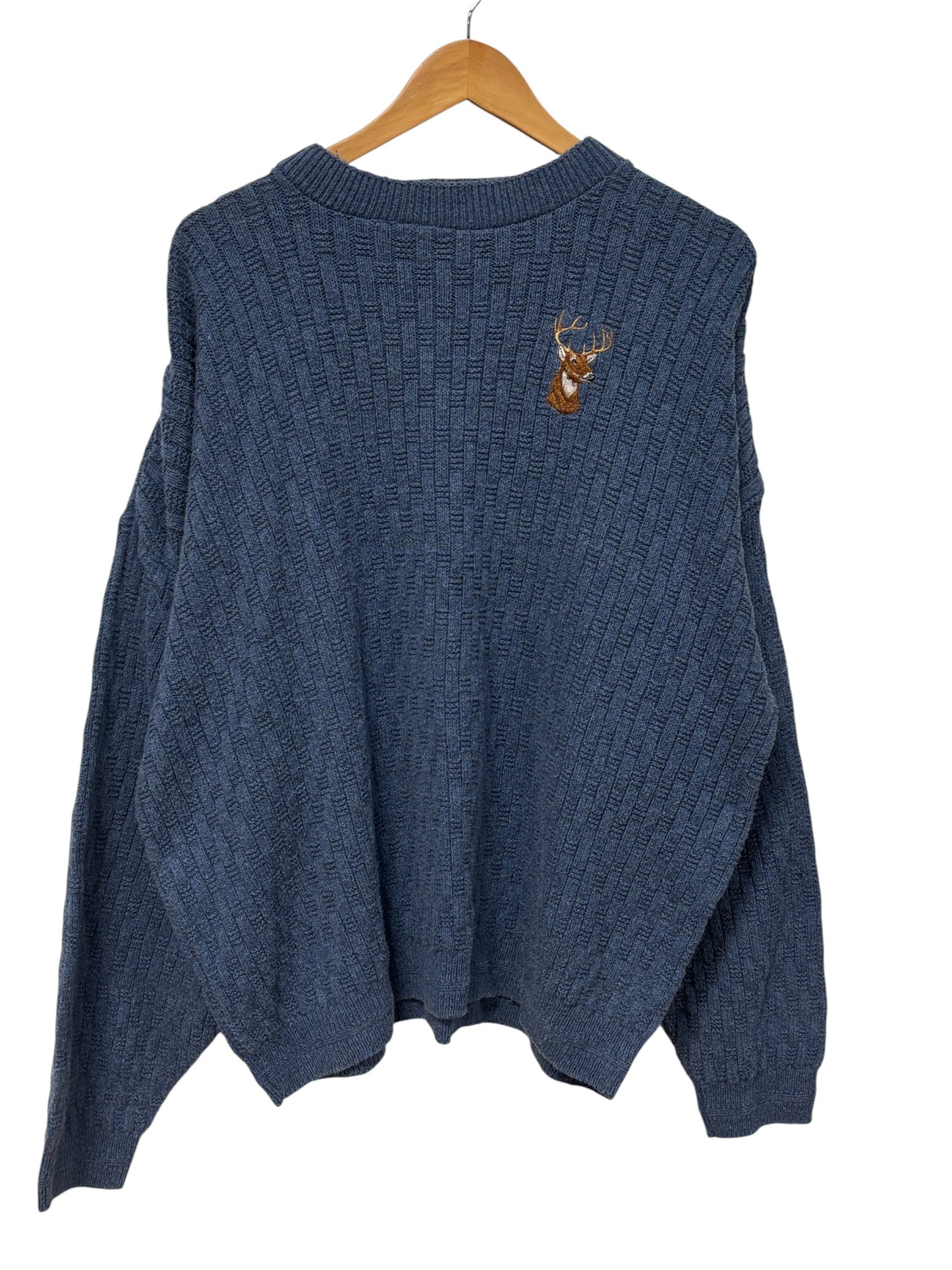 Vintage 90's Elk Cable Knit Blue Sweater Size XXL