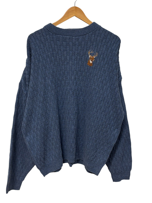 Vintage 90's Elk Cable Knit Blue Sweater Size XXL