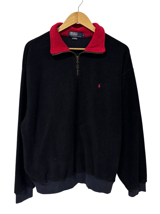 Vintage Polo Ralph Lauren Black Quarter Zip Sweater Red Collar Size Large