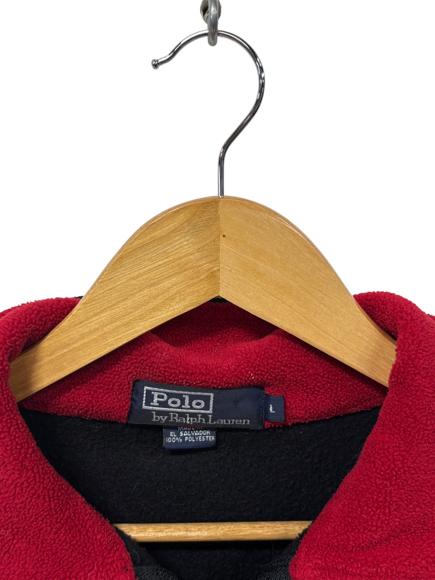 Vintage Polo Ralph Lauren Black Quarter Zip Sweater Red Collar Size Large