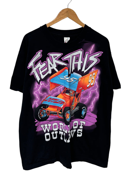 Vintage 90's World of Outlaws Racing Big Print Graphic Tee Size XL